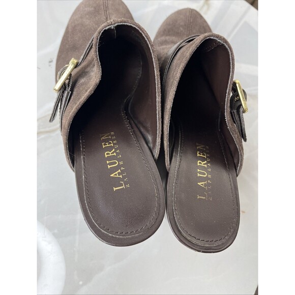 Lauren Ralph Yassinia Suede Leather Wedge Heels Mules Clogs Slip On Shoes 7 B - Picture 6 of 10